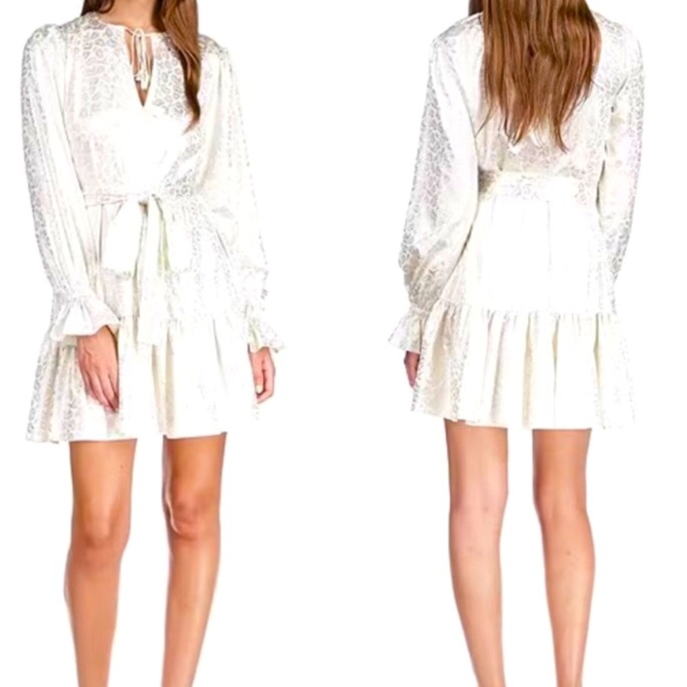 NEW Michael Kors Foil Paisley Print V-Neck Tie Tiered Dress | XS | Cream wedding - Picture 2 of 16